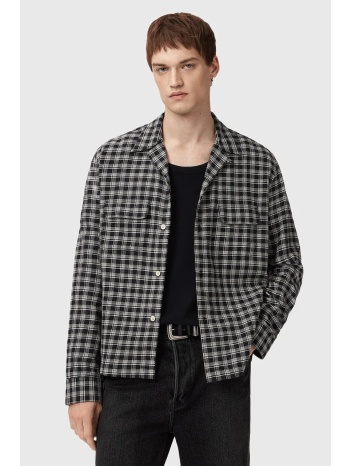 βαμβακερό πουκάμισο allsaints horton ανδρικό, χρώμα μαύρο