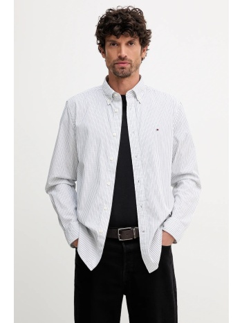 βαμβακερό πουκάμισο tommy hilfiger ανδρικό, χρώμα άσπρο