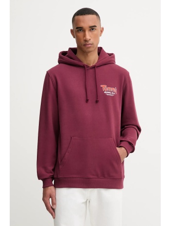 βαμβακερή μπλούζα tommy jeans χρώμα μπορντό, με κουκούλα