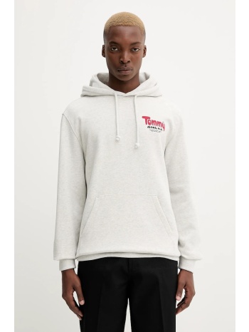 βαμβακερή μπλούζα tommy jeans χρώμα γκρι, με κουκούλα
