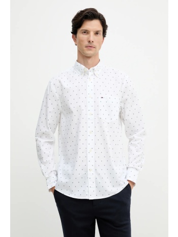 βαμβακερό πουκάμισο tommy hilfiger ανδρικό, χρώμα άσπρο