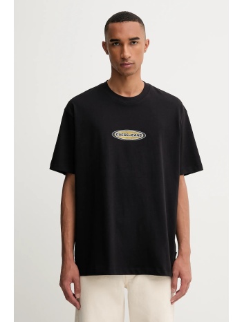 βαμβακερό μπλουζάκι guess jeans ανδρικό, χρώμα μαύρο