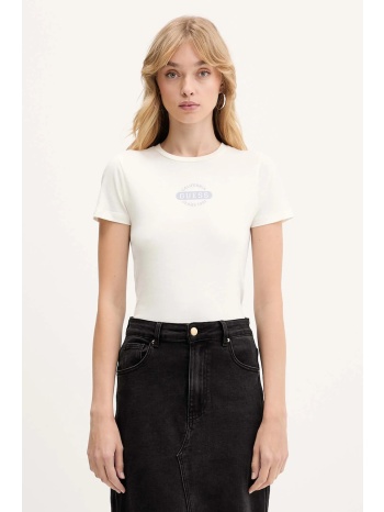 βαμβακερό μπλουζάκι guess jeans χρώμα μπεζ, w5bi47 kctx1