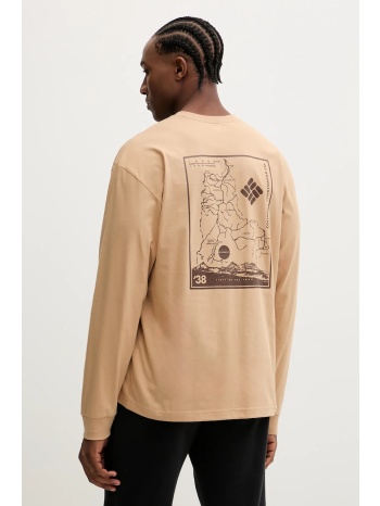 βαμβακερή μπλούζα με μακριά μανίκια columbia χρώμα μπεζ