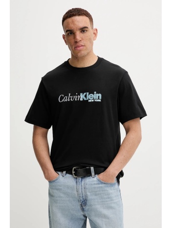 βαμβακερό μπλουζάκι calvin klein ανδρικό, χρώμα μαύρο