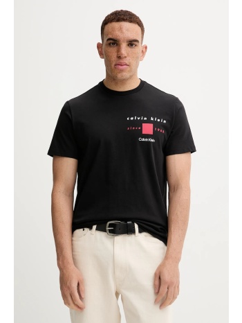 βαμβακερό μπλουζάκι calvin klein ανδρικό, χρώμα μαύρο