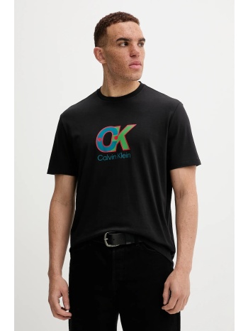 βαμβακερό μπλουζάκι calvin klein ανδρικό, χρώμα μαύρο