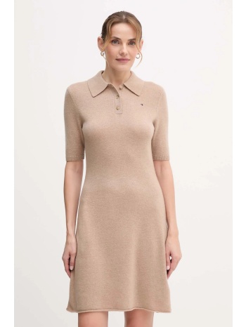 μάλλινο φόρεμα tommy hilfiger χρώμα μπεζ, ww0ww46436 κύριο