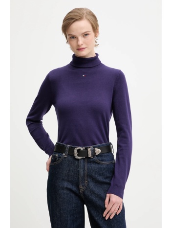 βαμβακερό πουλόβερ tommy jeans χρώμα μοβ, dw0dw21672 100%