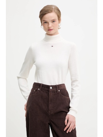 βαμβακερό πουλόβερ tommy jeans χρώμα άσπρο, dw0dw21672