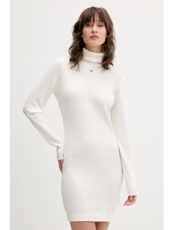 βαμβακερό φόρεμα tommy jeans χρώμα άσπρο, dw0dw21958 100%