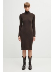 φόρεμα με προσθήκη μαλλιού mm6 maison margiela χρώμα: καφέ, s62dd0054.m13187.144 80% μαλλί, 20% πολυ