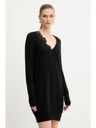 φόρεμα με προσθήκη μαλλιού ermanno scervino χρώμα: μαύρο, d474q501apnjg 40% μαλλί, 30% βισκόζη, 20% 