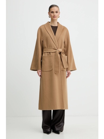 μάλλινο παλτό luisa spagnoli χρώμα καφέ, 542325 100% μαλλί