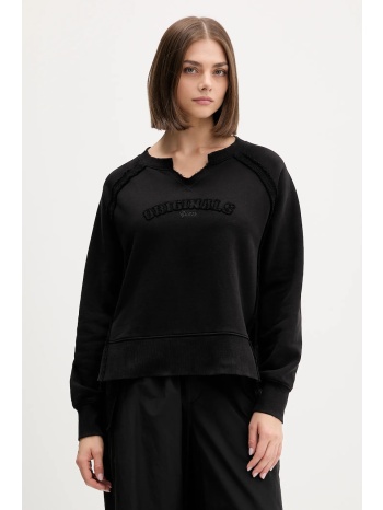 βαμβακερή μπλούζα guess originals γυναικεία, χρώμα μαύρο