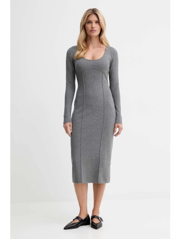 φόρεμα calvin klein χρώμα γκρι, lv044d366g 46% βισκόζη