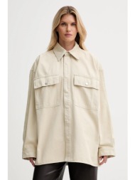 τζιν πουκάμισο nanushka χρώμα: μπεζ, nw25pfjk13873 100% βαμβάκι