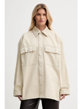 τζιν πουκάμισο nanushka χρώμα μπεζ, nw25pfjk13873 100%