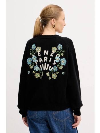 μάλλινη ζακέτα kenzo jungle flower χρώμα μαύρο