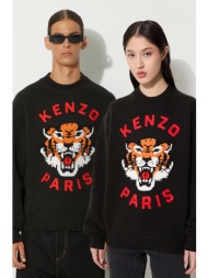 μάλλινο πουλόβερ kenzo rws lucky tiger jumper χρώμα: μαύρο, fe68pu4773lh.99j 93% μαλλί, 6% βαμβάκι, 
