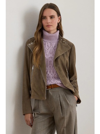 δερμάτινο μπουφάν biker lauren ralph lauren χρώμα καφέ