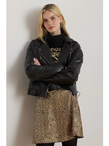 δερμάτινο μπουφάν lauren ralph lauren χρώμα μαύρο