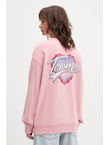 βαμβακερή μπλούζα tommy jeans γυναικεία, χρώμα ροζ