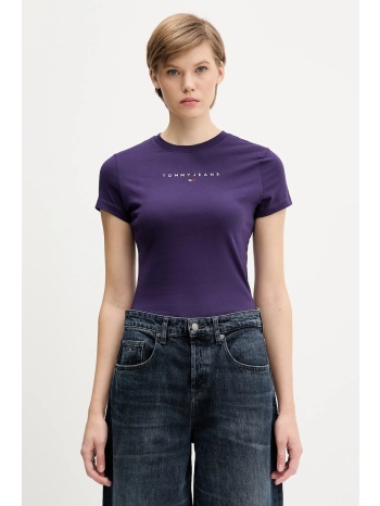 βαμβακερό μπλουζάκι tommy jeans χρώμα μοβ, dw0dw21550 100%