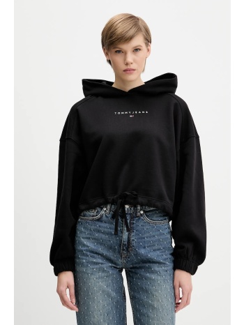 βαμβακερή μπλούζα tommy jeans γυναικεία, χρώμα μαύρο, με