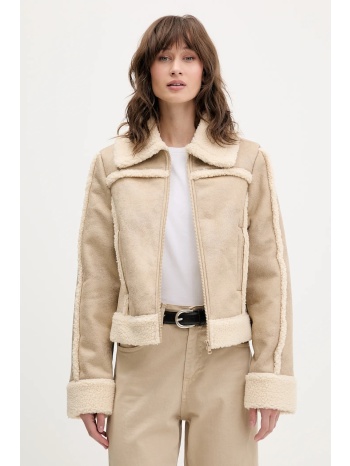 μπουφάν guess jeans χρώμα μπεζ, w5bl13 w1862 100%