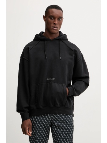 βαμβακερή μπλούζα guess lasi χρώμα μαύρο, με κουκούλα