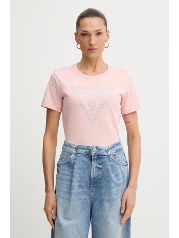 βαμβακερό μπλουζάκι guess χρώμα ροζ, w5bi18 i3z14 100%