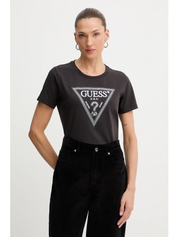 βαμβακερό μπλουζάκι guess χρώμα καφέ, w5bi18 i3z14 100%