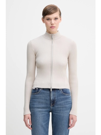 πλεκτή ζακέτα calvin klein jeans χρώμα μπεζ, lv044d369g