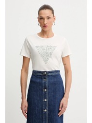 βαμβακερό μπλουζάκι guess χρώμα: μπεζ, w5bi34 k9rm1 100% βαμβάκι