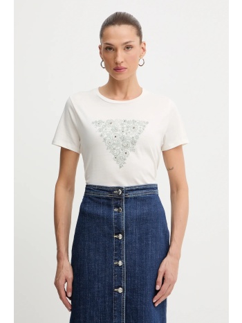 βαμβακερό μπλουζάκι guess χρώμα μπεζ, w5bi34 k9rm1 100%