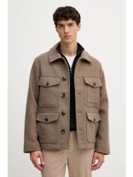 πουκάμισο με προσθήκη μαλλιού tommy hilfiger χρώμα: καφέ, mw0mw40624 κύριο υλικό: 48% μαλλί, 39% πολ