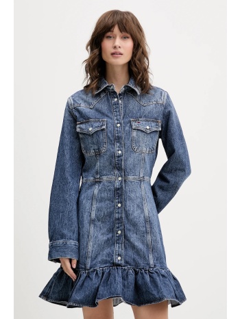 φόρεμα τζιν tommy jeans χρώμα ναυτικό μπλε, dw0dw21635