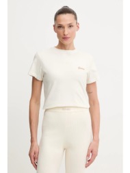 μπλουζάκι guess alba χρώμα: μπεζ, v5bi17 kcbf1 95% βαμβάκι, 5% σπάντεξ