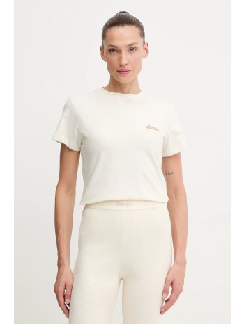 μπλουζάκι guess alba χρώμα μπεζ, v5bi17 kcbf1 95% βαμβάκι