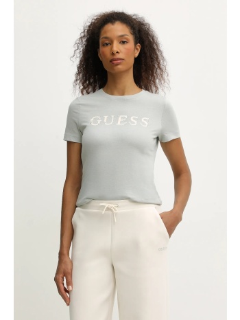 βαμβακερό μπλουζάκι guess clelia χρώμα πράσινο, v5bi10