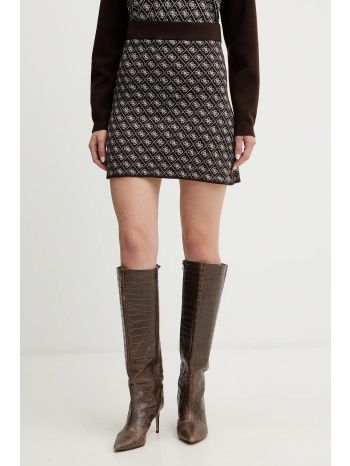 φούστα από μείγμα μαλλιού guess aubrey χρώμα καφέ, w5bd81