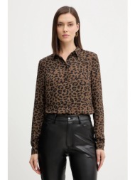 πουκάμισο guess new clouis χρώμα: καφέ, w5bh73 wgla2 100% πολυεστέρας