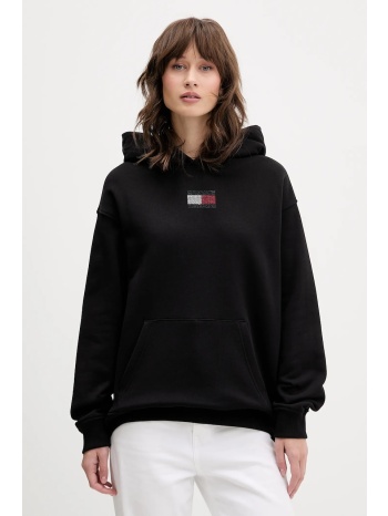 βαμβακερή μπλούζα tommy jeans γυναικεία, χρώμα μαύρο, με