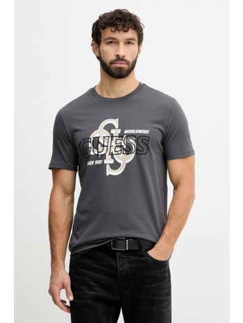 βαμβακερό μπλουζάκι guess ανδρικό, χρώμα γκρι, m5bi72