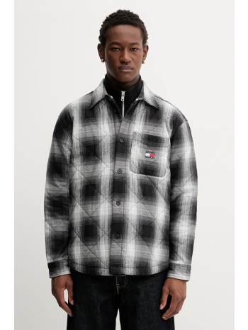 βαμβακερό μπουφάν tommy jeans χρώμα μαύρο, dm0dm22014