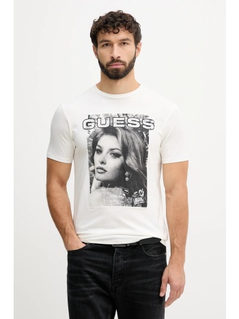 βαμβακερό μπλουζάκι guess ανδρικό, χρώμα μπεζ, m5bi53