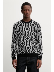 πουλόβερ με προσθήκη μαλλιού hugo ανδρικό, χρώμα: μαύρο, 50547001 66% βισκόζη, 19% πολυαμίδιο, 12% π