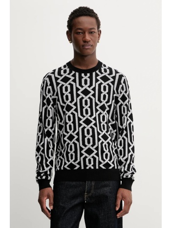 πουλόβερ με προσθήκη μαλλιού hugo ανδρικό, χρώμα μαύρο