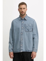 τζιν πουκάμισο calvin klein jeans ανδρικό, χρώμα: μπλε, lv04rd747g 100% βαμβάκι